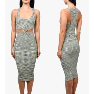 Jonathan Simkhai Rib Knit Cut Out Basil Space Dye Colleen Midi Dress Medium